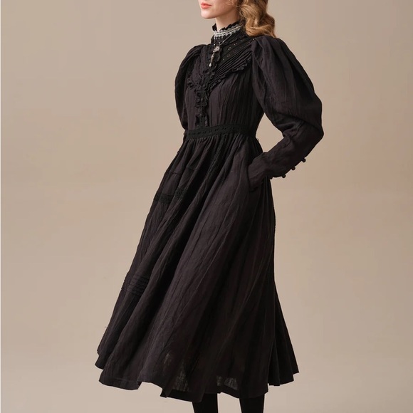 Linenative Elegant Black Women's Dress - Picture 3 of 9